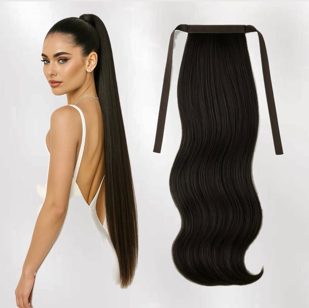 Coada de par Russian Hair Negru Natural #1B