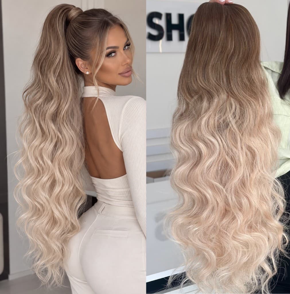 Ombre Light Brown/Natural Blonde Tie Hair Ponytail
