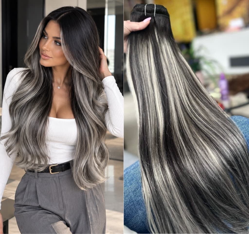Clip-On Extensions Oskar Balayage B #1B/Grey/1B