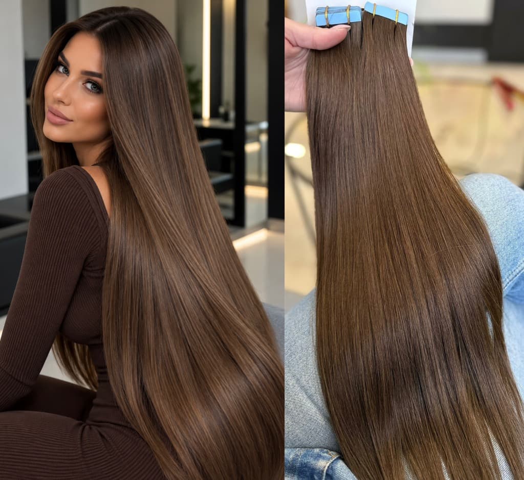 Extensioni Tape-in Capelli Russi DOUBLE TAPE Castano #4