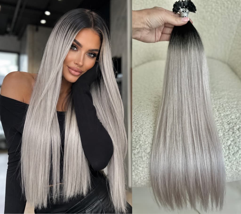 MICRO KERATIN Russian Hair Extensions Ombre #1/Grey