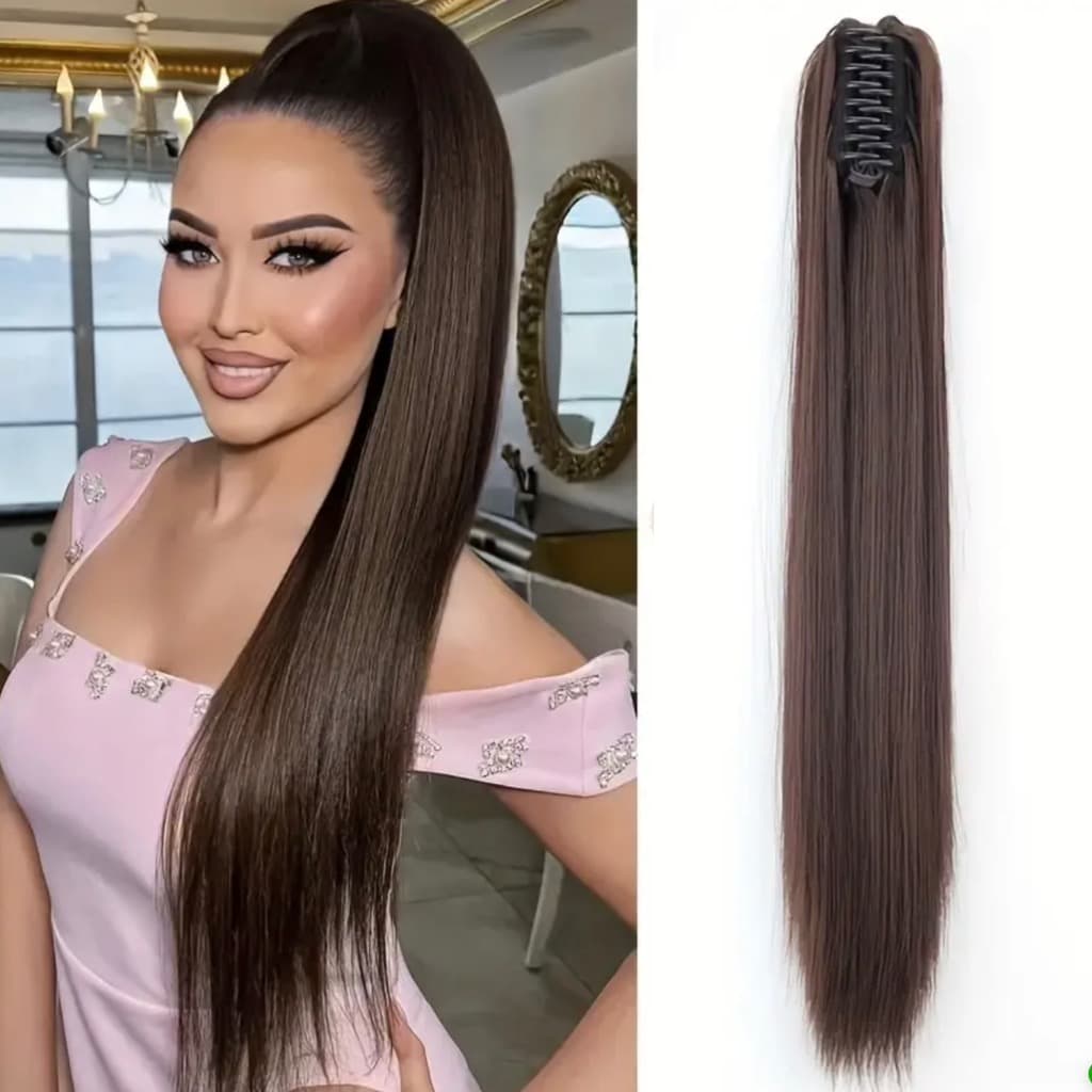 Coada de Par cu Cleste Dreapta Saten Natural Inchis, 70 cm