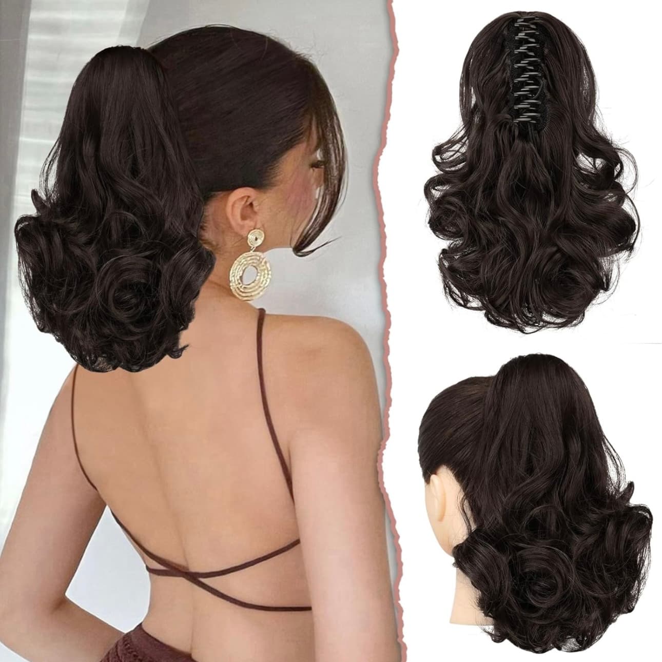 Cozi de Volum Ondulate Saten Inchis