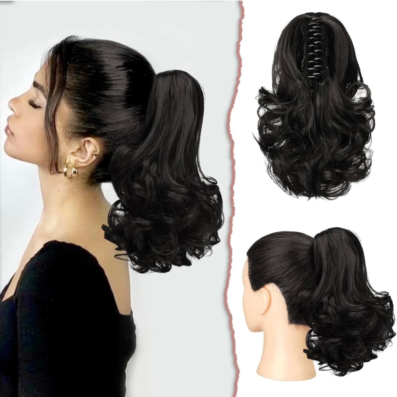 Cozi de Volum Ondulate Negru Natural