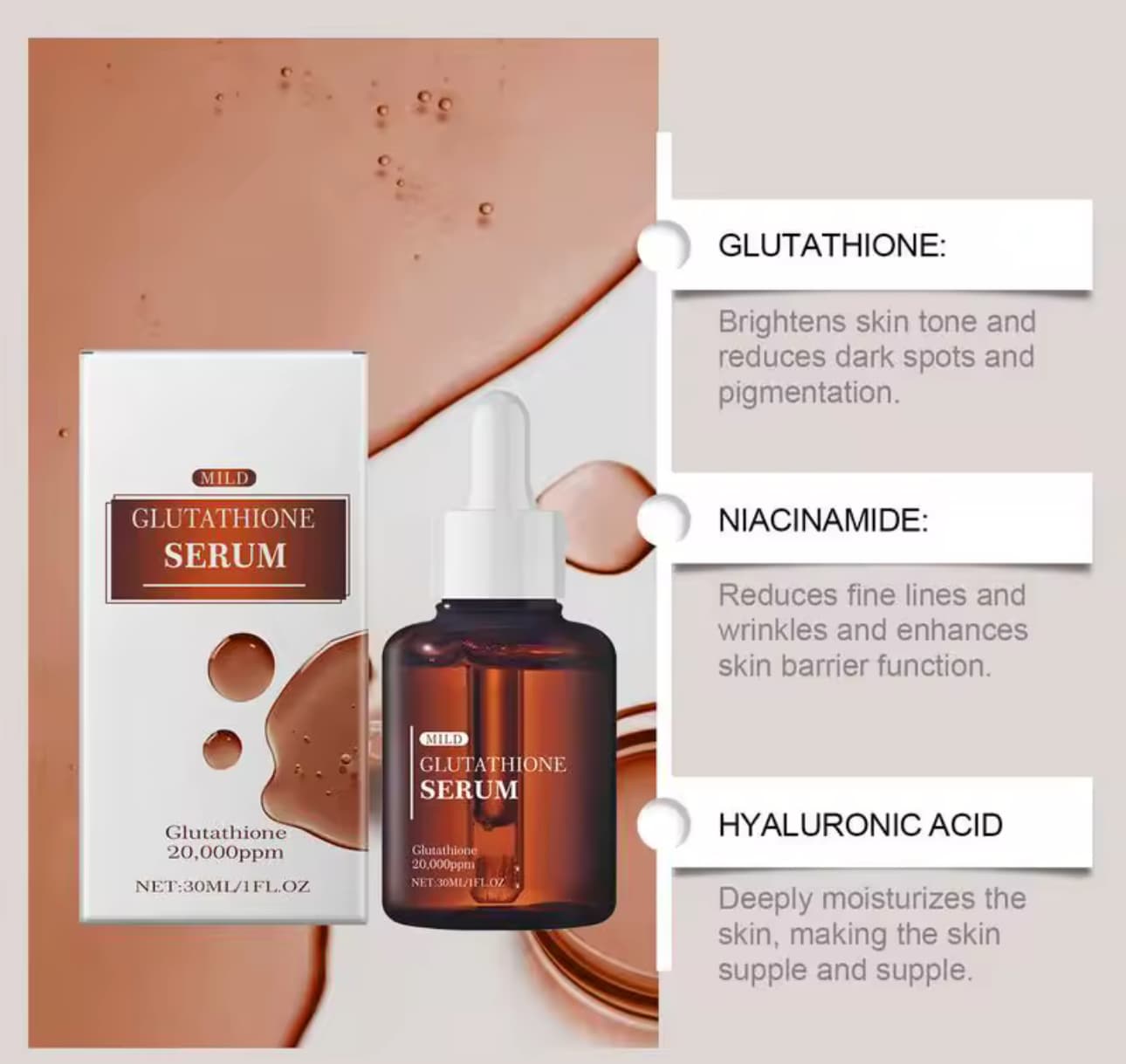 Ser pentru fata cu glutation, pentru reducerea liniilor fine si a ridurilor, 30 ml