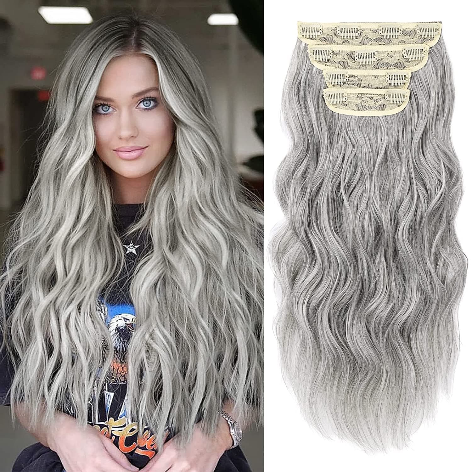 Extensii Clip On Sintetic (super volum) GREY, 200g