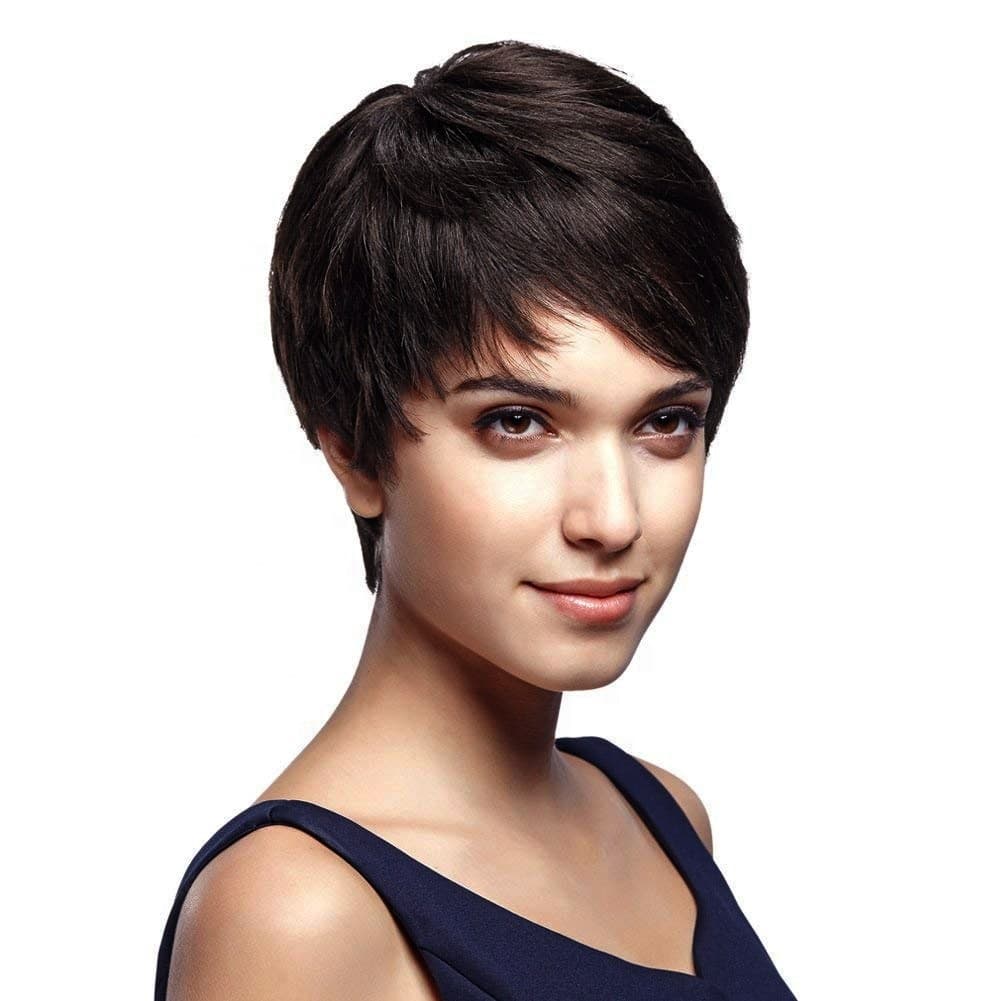 Peruca din par natural saten Foarte Inchis