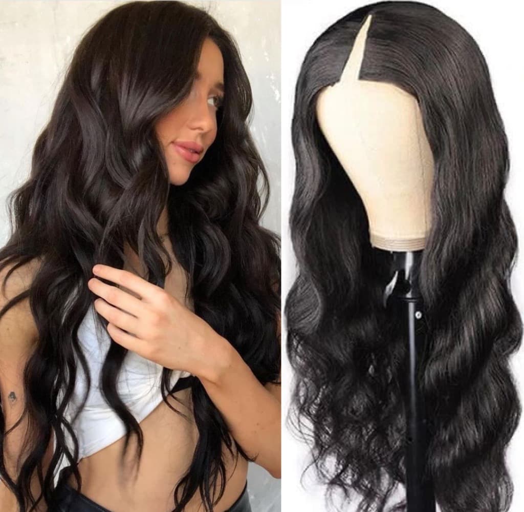 Semiperuca Par Natural U Part Negru Natural Ondulat