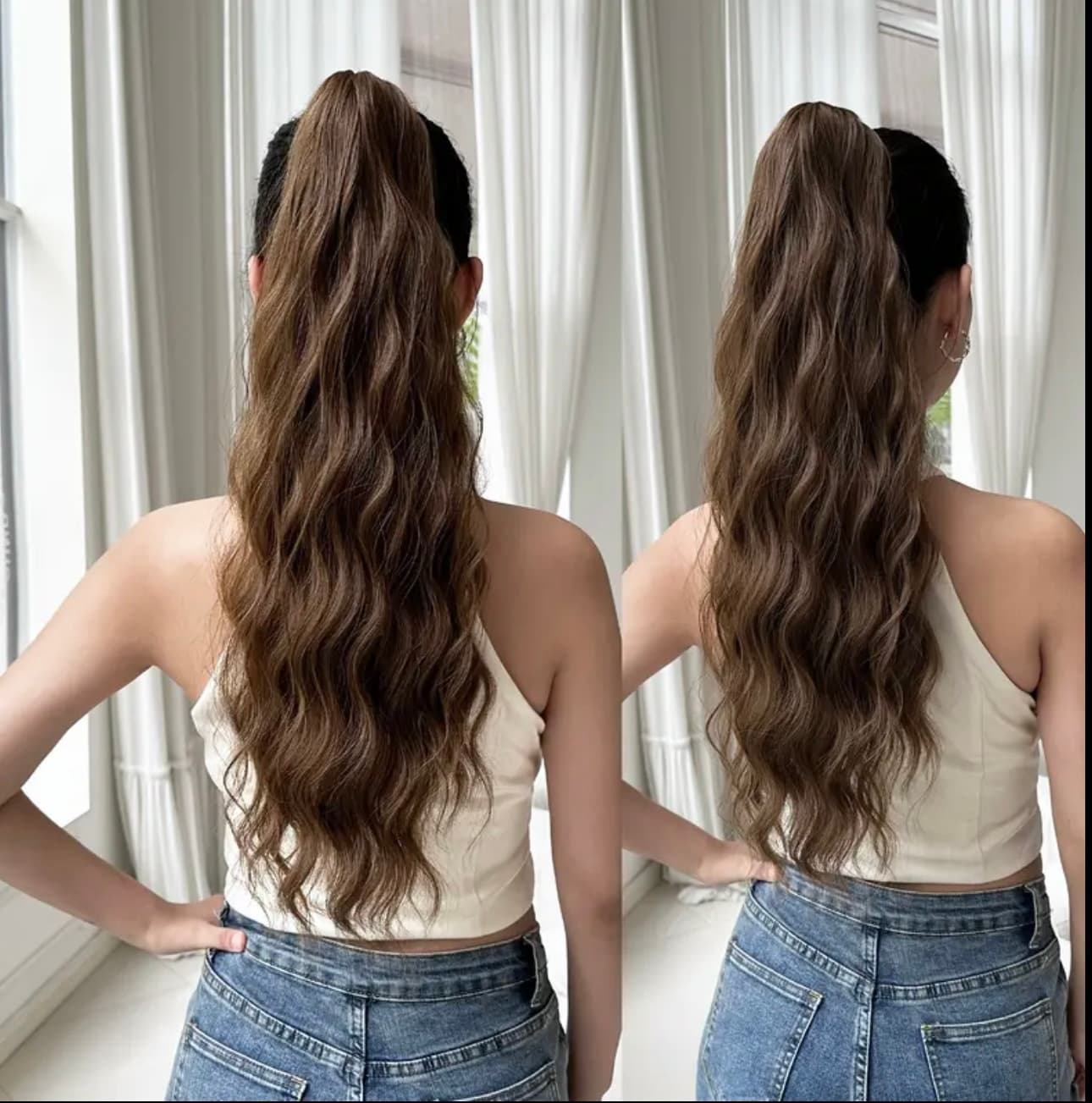 Coada de Par cu Cleste Ondulata Saten Natural Deschis, 70 cm Coada de Par cu Cleste Ondulata Saten Natural Deschis, 70 cm