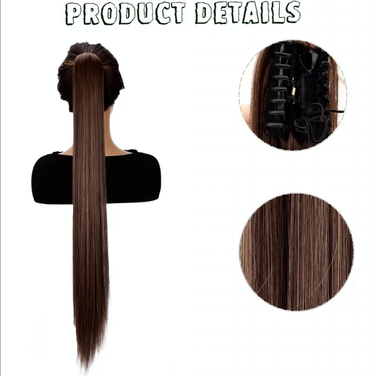 Coada de Par cu Cleste Dreapta Saten Natural Inchis, 70 cm Coada de Par cu Cleste Dreapta Saten Natural Inchis, 70 cm