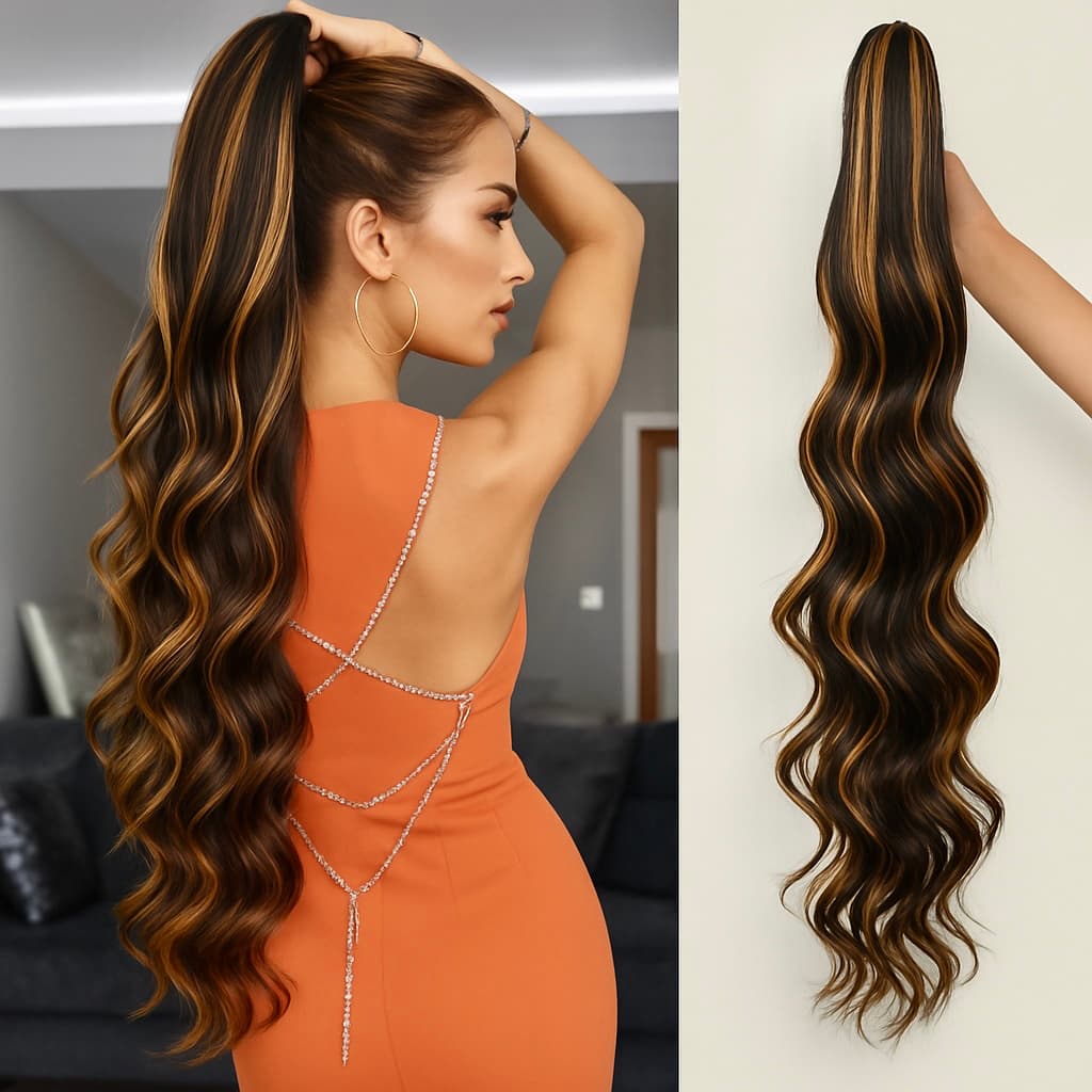 Coada de Par cu Cleste Ondulata Balayage #6/ #27, 70 cm Coada de Par cu Cleste Ondulata Balayage #6/ #27, 70 cm