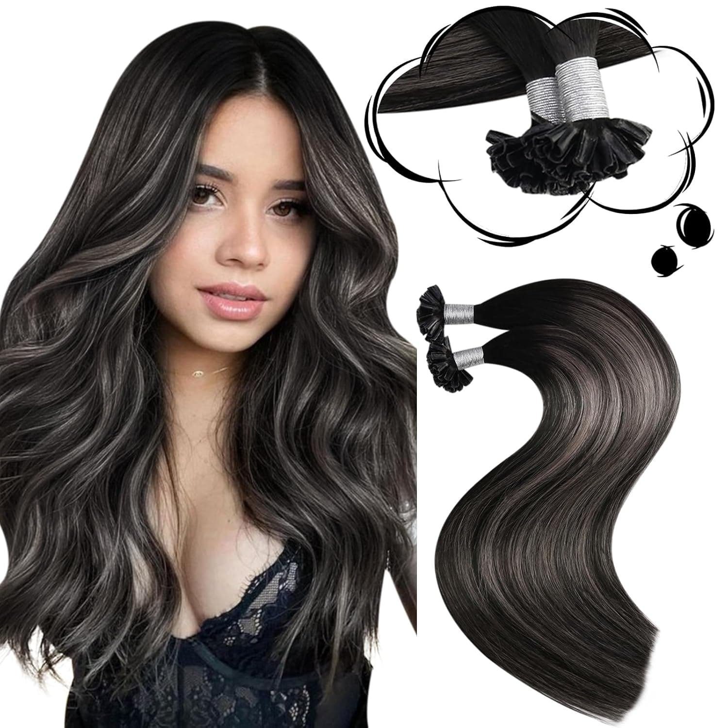 Extensii Cheratina Black Collection Balayage #1B/Grey/#1B Extensii Cheratina Black Collection Balayage #1B/Grey/#1B