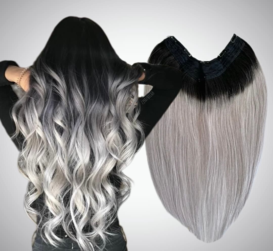 Trese de Par Natural V-Shape Luxe Ombre #1B/Grey Trese de Par Natural V-Shape Luxe Ombre #1B/Grey