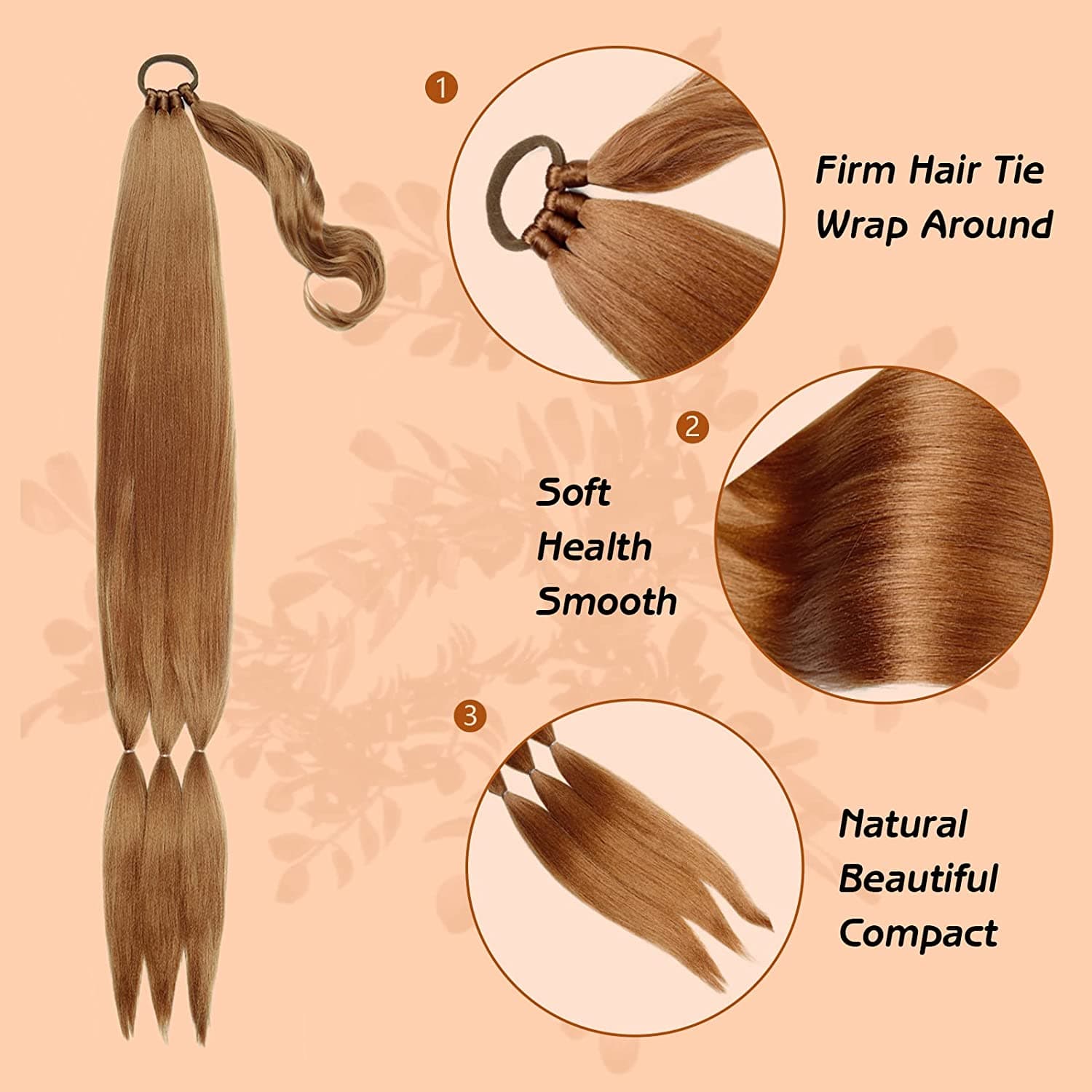 Ponytail for braids, Cooper Brown, 70 cm Ponytail for braids, Cooper Brown, 70 cm