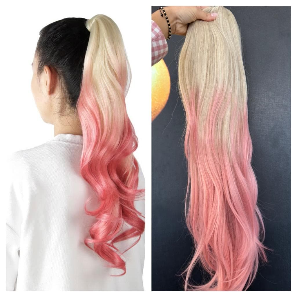 Light Blonde/Pink Ombre Drawstring Ponytail, 70 cm Light Blonde/Pink Ombre Drawstring Ponytail, 70 cm