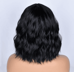 Peruca bobo ondulat cu breton Negru Intens Peruca bobo ondulat cu breton Negru Intens